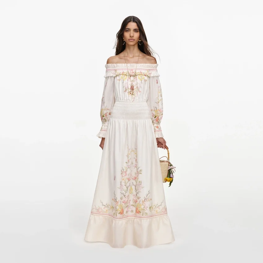 Cream Floral Organza Ruffle Maxi Dress Cream Floral Organza Ruffle Maxi Dress