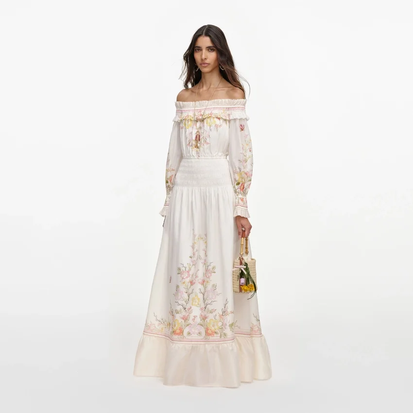 Cream Floral Organza Ruffle Maxi Dress Cream Floral Organza Ruffle Maxi Dress
