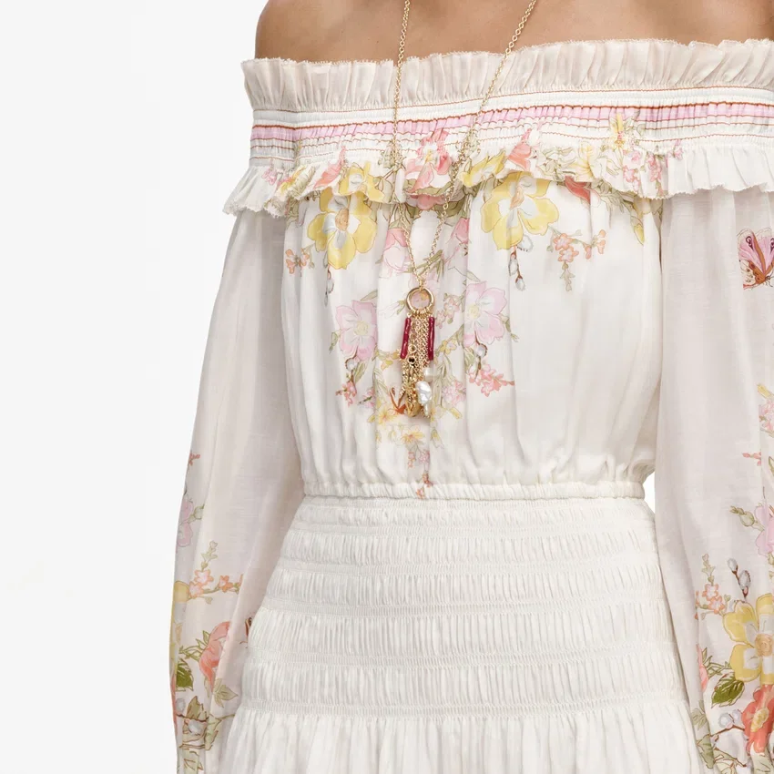 Cream Floral Organza Ruffle Maxi Dress Cream Floral Organza Ruffle Maxi Dress