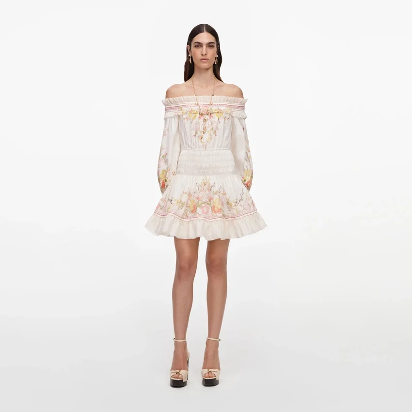 Cream Floral Organza Ruffle Mini Dress Cream Floral Organza Ruffle Mini Dress