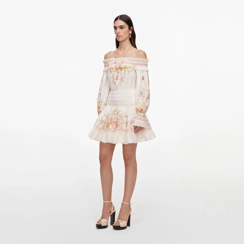 Cream Floral Organza Ruffle Mini Dress Cream Floral Organza Ruffle Mini Dress