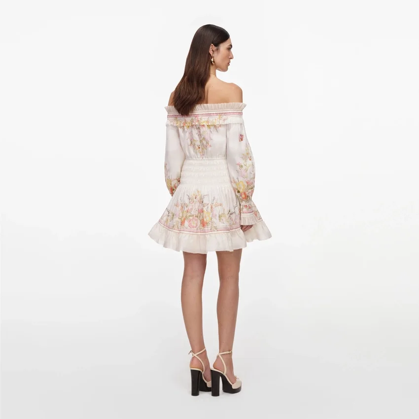Cream Floral Organza Ruffle Mini Dress Cream Floral Organza Ruffle Mini Dress