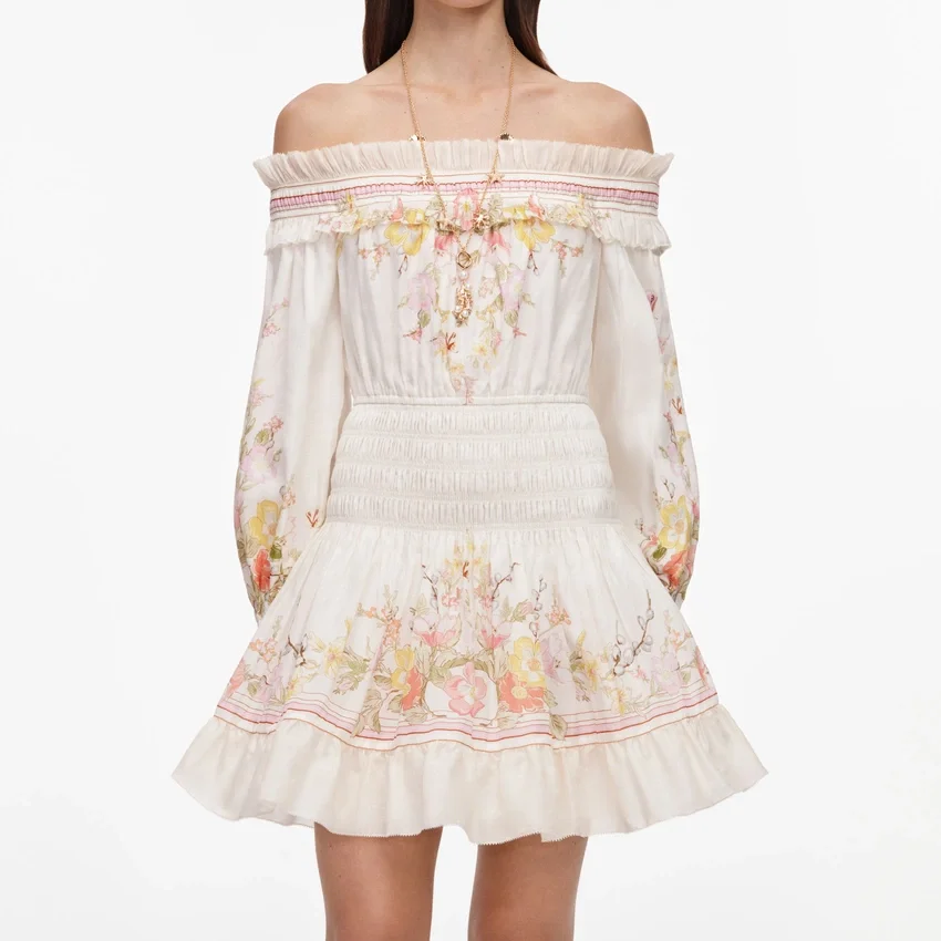 Cream Floral Organza Ruffle Mini Dress Cream Floral Organza Ruffle Mini Dress