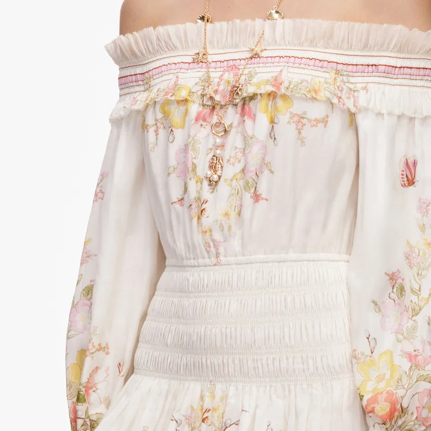 Cream Floral Organza Ruffle Mini Dress Cream Floral Organza Ruffle Mini Dress