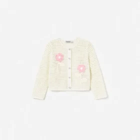 Cream Flower Knitted Cardigan