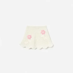 Cream Flower Knitted Skirt