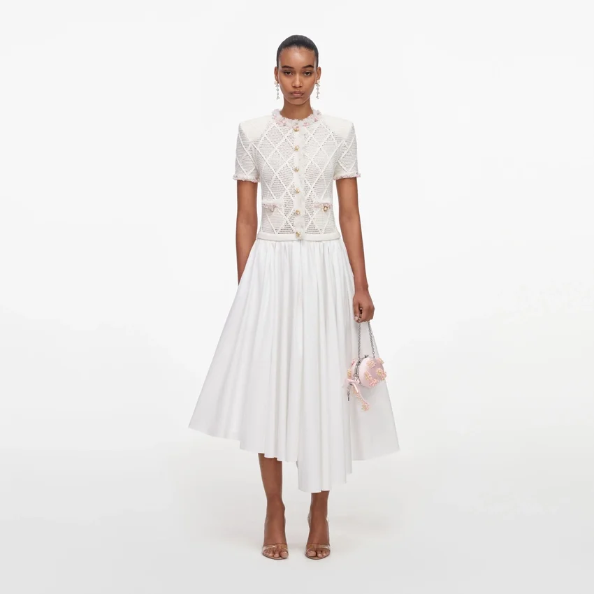 Cream Fringe Knit Cotton Midi Dress Cream Fringe Knit Cotton Midi Dress