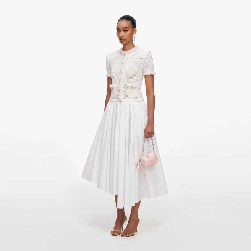 Cream Fringe Knit Cotton Midi Dress Cream Fringe Knit Cotton Midi Dress