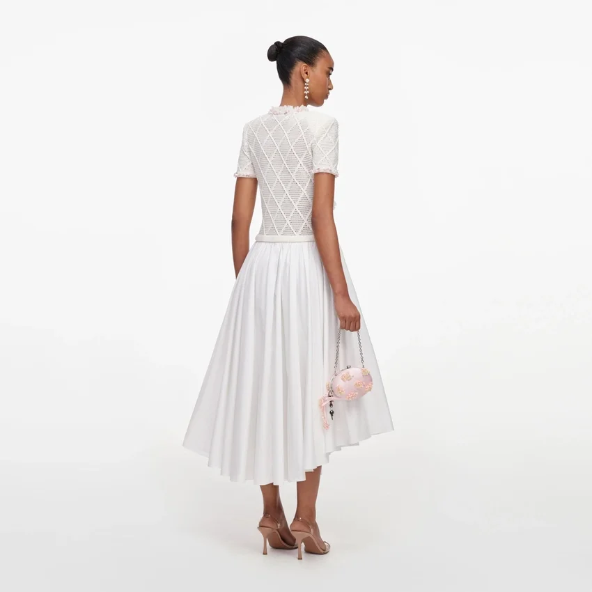 Cream Fringe Knit Cotton Midi Dress Cream Fringe Knit Cotton Midi Dress