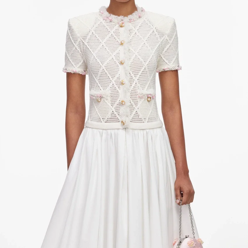 Cream Fringe Knit Cotton Midi Dress Cream Fringe Knit Cotton Midi Dress