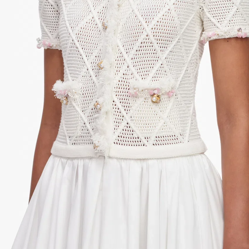 Cream Fringe Knit Cotton Midi Dress Cream Fringe Knit Cotton Midi Dress
