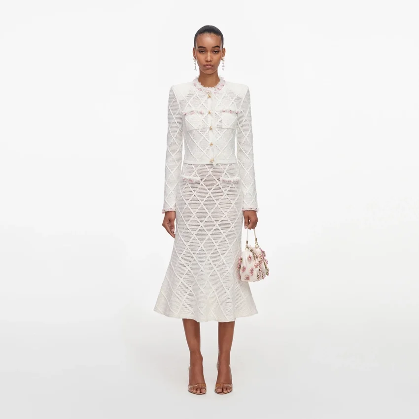 Cream Fringe Knit Midi Skirt Cream Fringe Knit Midi Skirt