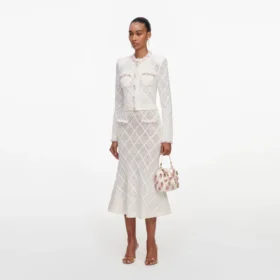 Cream Fringe Knit Midi Skirt