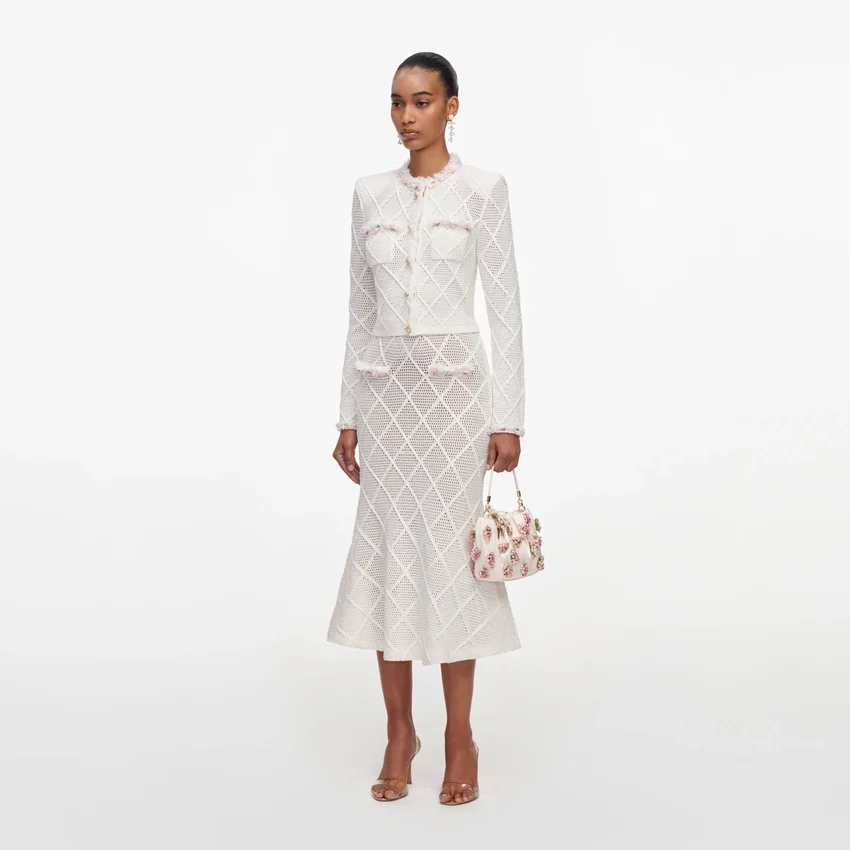 Cream Fringe Knit Midi Skirt Cream Fringe Knit Midi Skirt