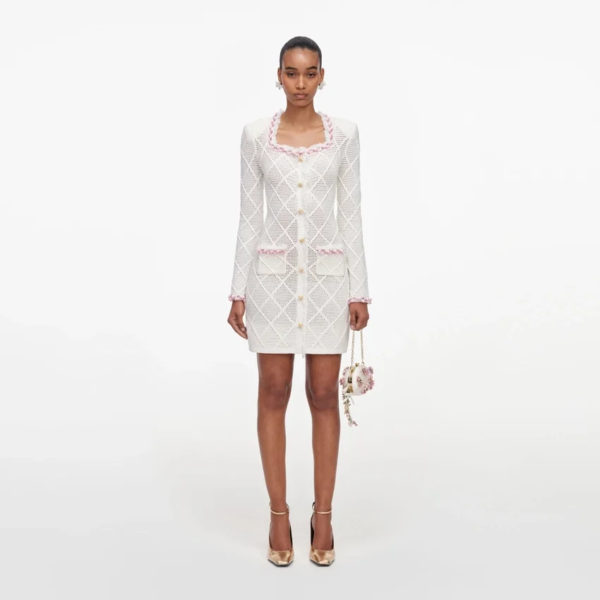 Cream Fringe Knit Mini Dress Cream Fringe Knit Mini Dress