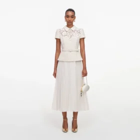 Cream Lace Boucle Midi Dress