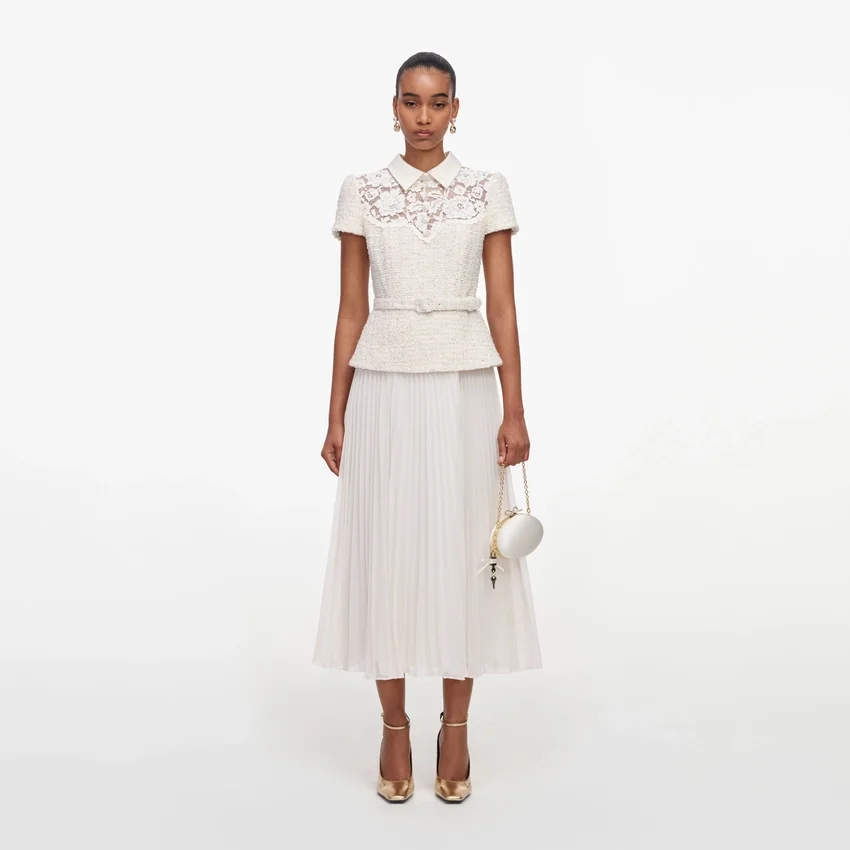 Cream Lace Boucle Midi Dress Cream Lace Boucle Midi Dress