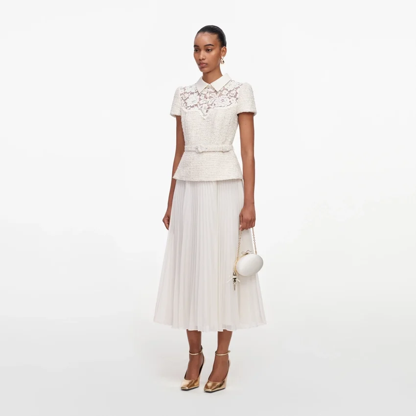 Cream Lace Boucle Midi Dress Cream Lace Boucle Midi Dress