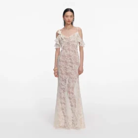 Cream Lace Flower Maxi Dress