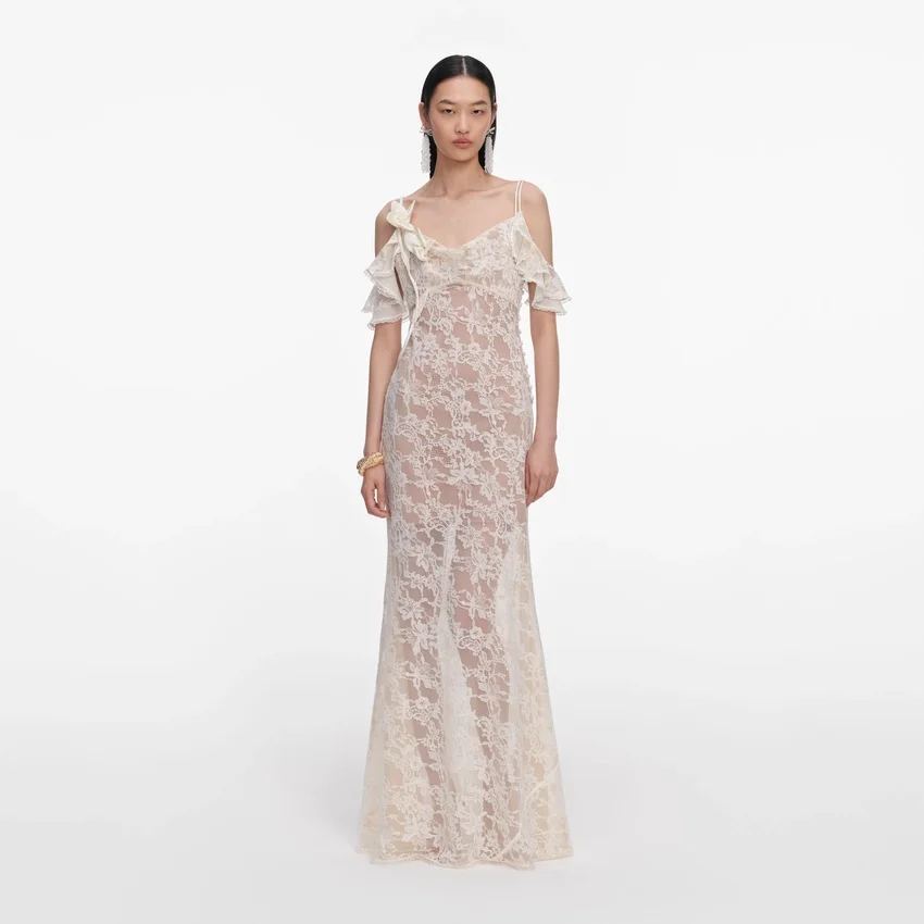 Cream Lace Flower Maxi Dress Cream Lace Flower Maxi Dress
