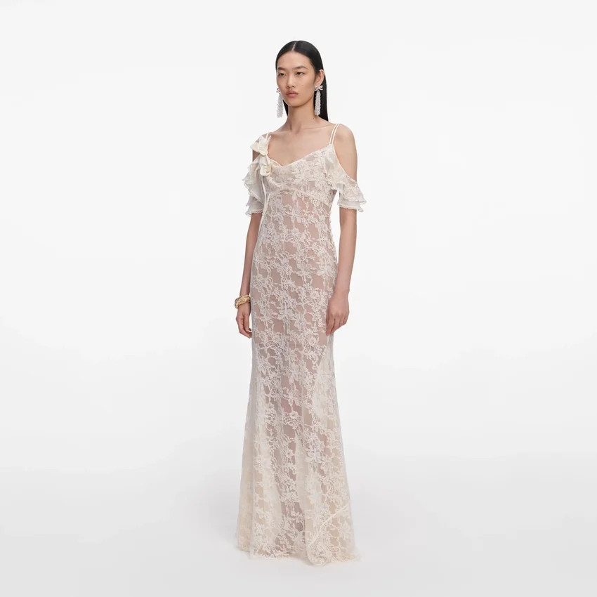 Cream Lace Flower Maxi Dress Cream Lace Flower Maxi Dress