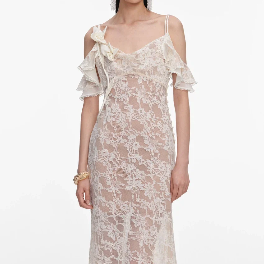 Cream Lace Flower Maxi Dress Cream Lace Flower Maxi Dress