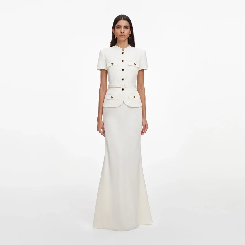 Cream Linen Blend Peplum Maxi Dress Cream Linen Blend Peplum Maxi Dress