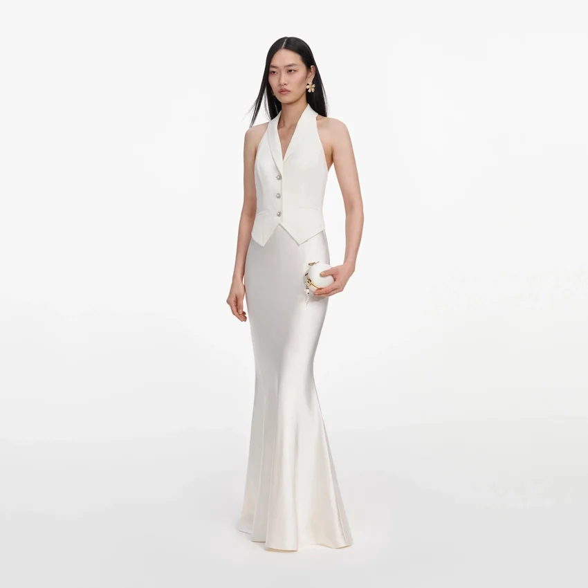 Cream Linen Blend Satin Maxi Dress Cream Linen Blend Satin Maxi Dress
