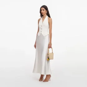 Cream Linen Blend Satin Midi Dress