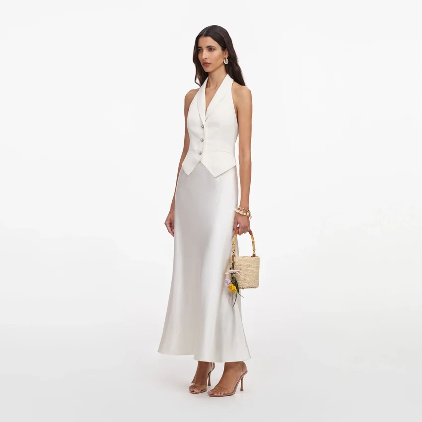 Cream Linen Blend Satin Midi Dress Cream Linen Blend Satin Midi Dress