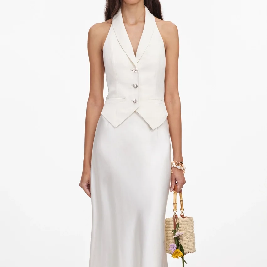 Cream Linen Blend Satin Midi Dress Cream Linen Blend Satin Midi Dress