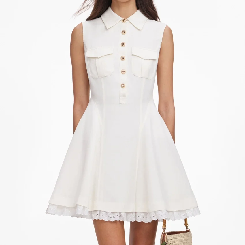 Cream Linen Blend Sleeveless Mini Dress Cream Linen Blend Sleeveless Mini Dress
