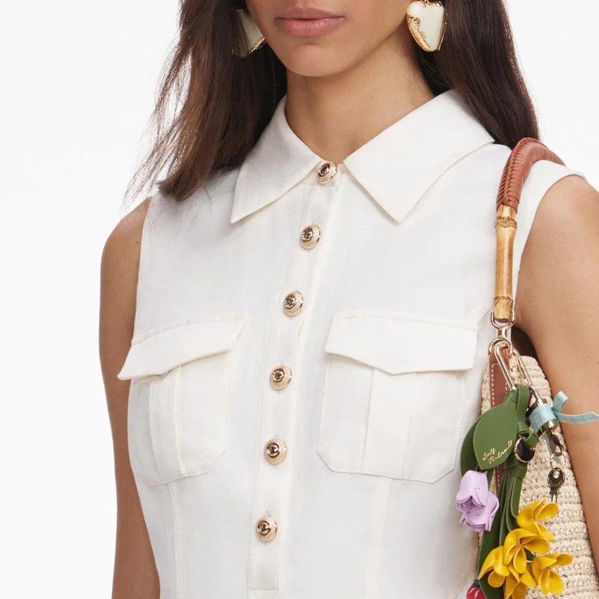 Cream Linen Blend Sleeveless Mini Dress Cream Linen Blend Sleeveless Mini Dress