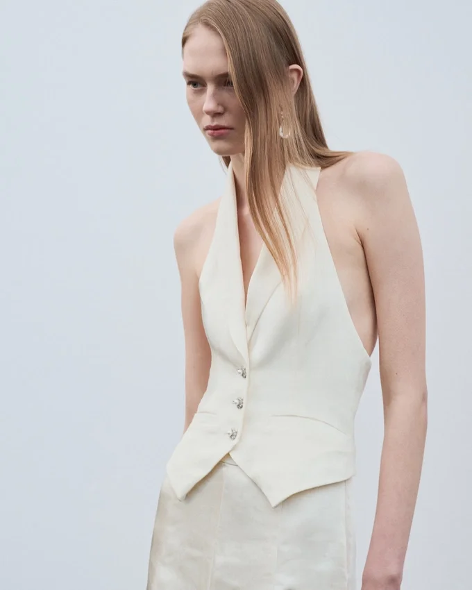 Cream Linen Blend Waistcoat Cream Linen Blend Waistcoat
