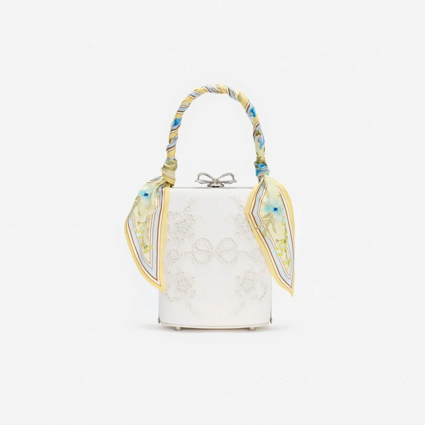 Cream Linen Yellow Floral Mini Bow Bag Cream Linen Yellow Floral Mini Bow Bag