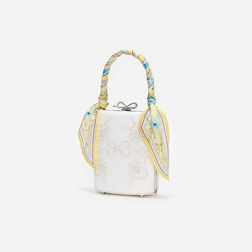 Cream Linen Yellow Floral Mini Bow Bag Cream Linen Yellow Floral Mini Bow Bag