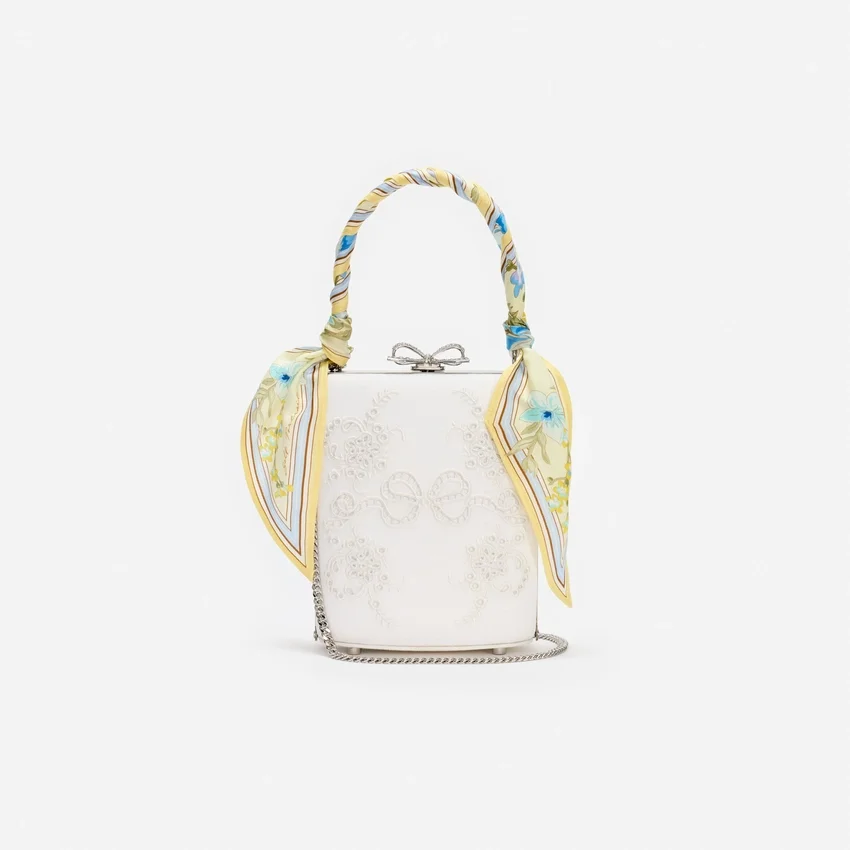 Cream Linen Yellow Floral Mini Bow Bag Cream Linen Yellow Floral Mini Bow Bag