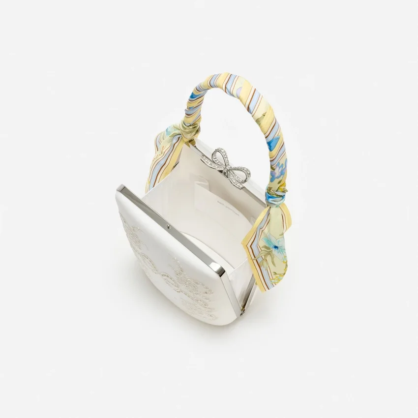Cream Linen Yellow Floral Mini Bow Bag Cream Linen Yellow Floral Mini Bow Bag