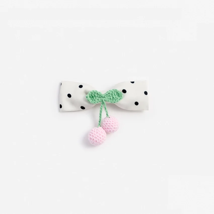 Cream Polka Dot Cherry Motif Hair Clip Cream Polka Dot Cherry Motif Hair Clip