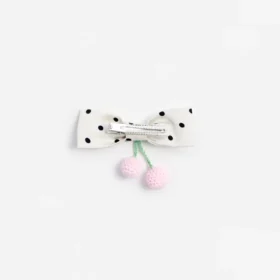 Cream Polka Dot Cherry Motif Hair Clip
