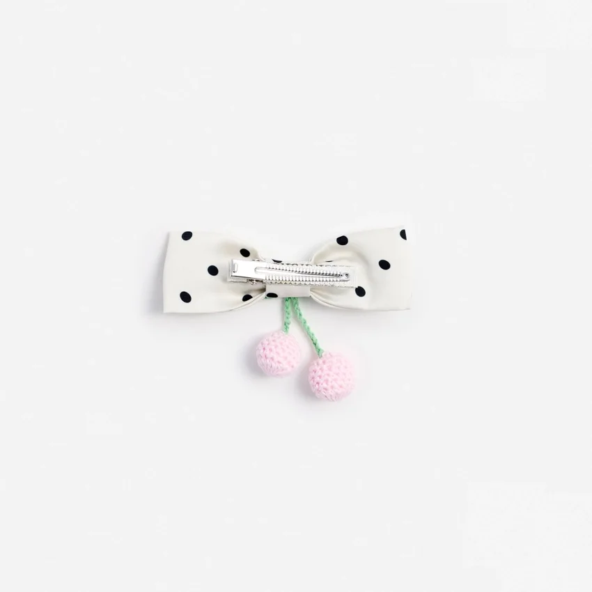 Cream Polka Dot Cherry Motif Hair Clip Cream Polka Dot Cherry Motif Hair Clip