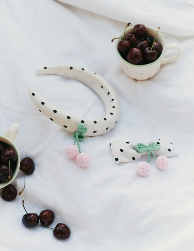 Cream Polka Dot Cherry Motif Hair Clip Cream Polka Dot Cherry Motif Hair Clip