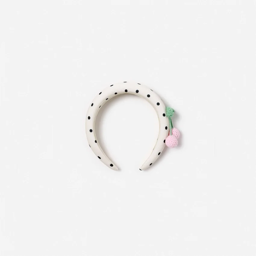 Cream Polka Dot Cherry Motif Headband Cream Polka Dot Cherry Motif Headband