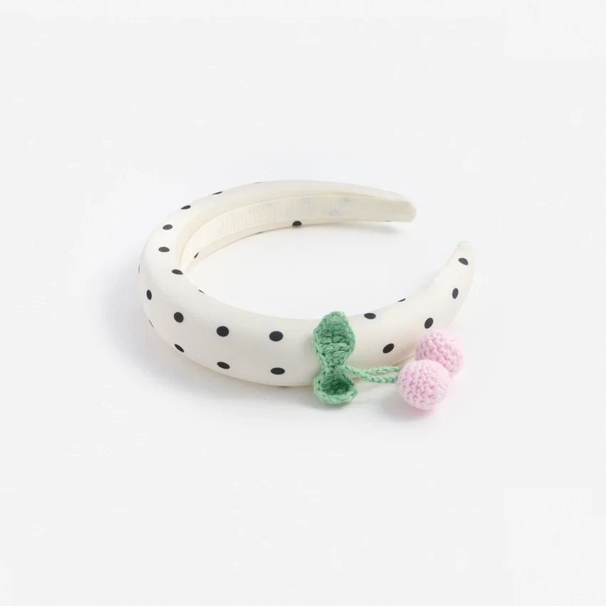 Cream Polka Dot Cherry Motif Headband Cream Polka Dot Cherry Motif Headband