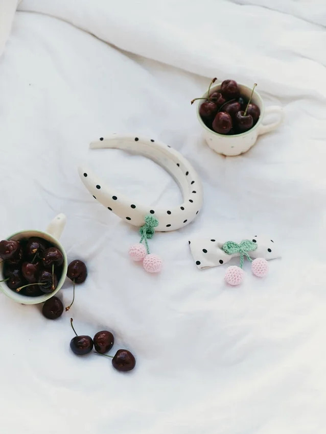 Cream Polka Dot Cherry Motif Headband Cream Polka Dot Cherry Motif Headband