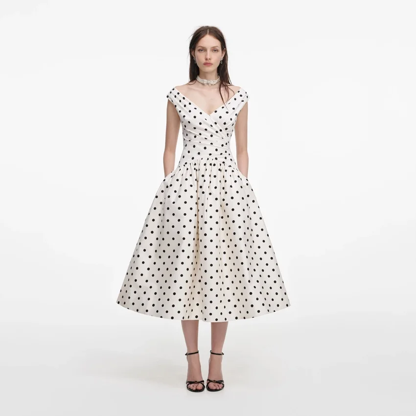 Cream Polka Dot Cotton Midi Dress Cream Polka Dot Cotton Midi Dress