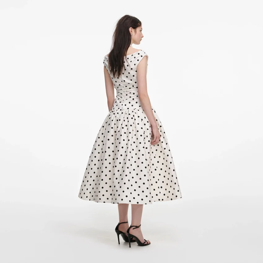 Cream Polka Dot Cotton Midi Dress Cream Polka Dot Cotton Midi Dress