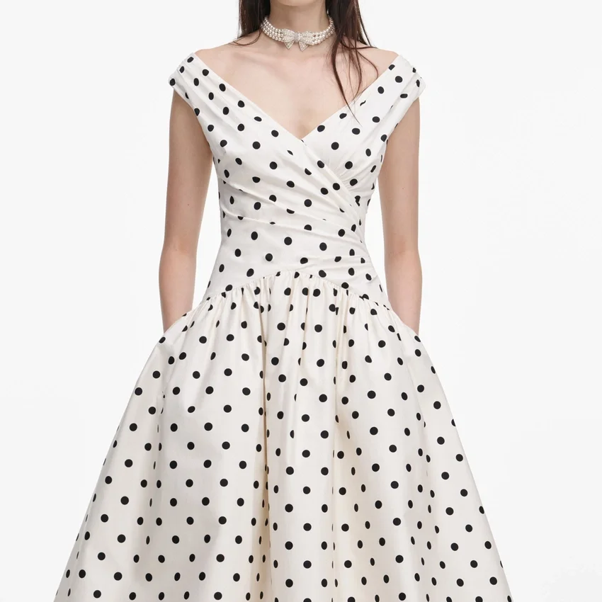 Cream Polka Dot Cotton Midi Dress Cream Polka Dot Cotton Midi Dress