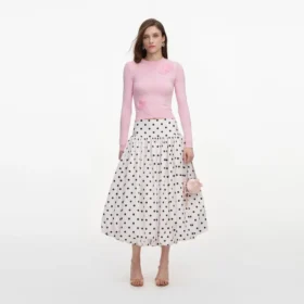 Cream Polka Dot Taffeta Midi Skirt Cream Polka Dot Taffeta Midi Skirt
