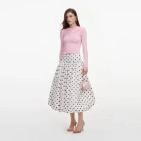 Cream Polka Dot Taffeta Midi Skirt Cream Polka Dot Taffeta Midi Skirt